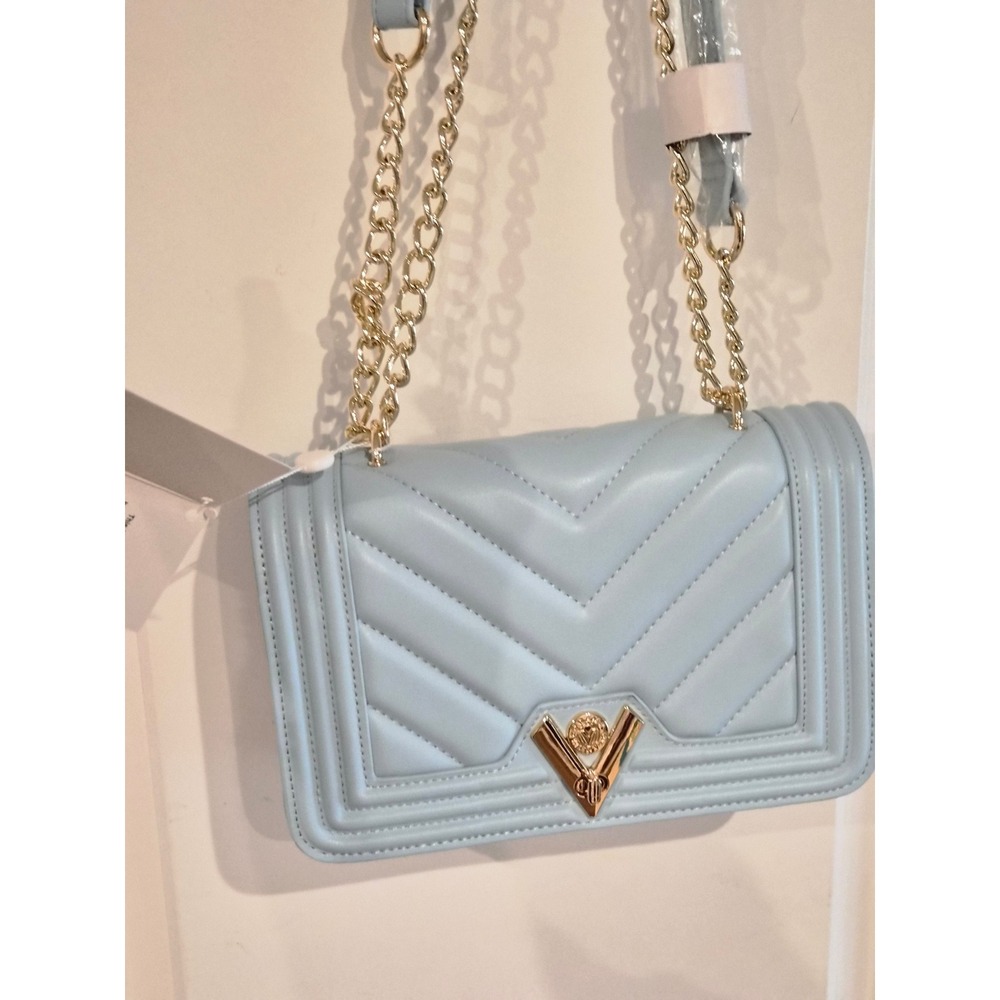 Valentino Orlandi Light Blue Quilted V-Logo Crossbody Bag V-4013LBLU NWT